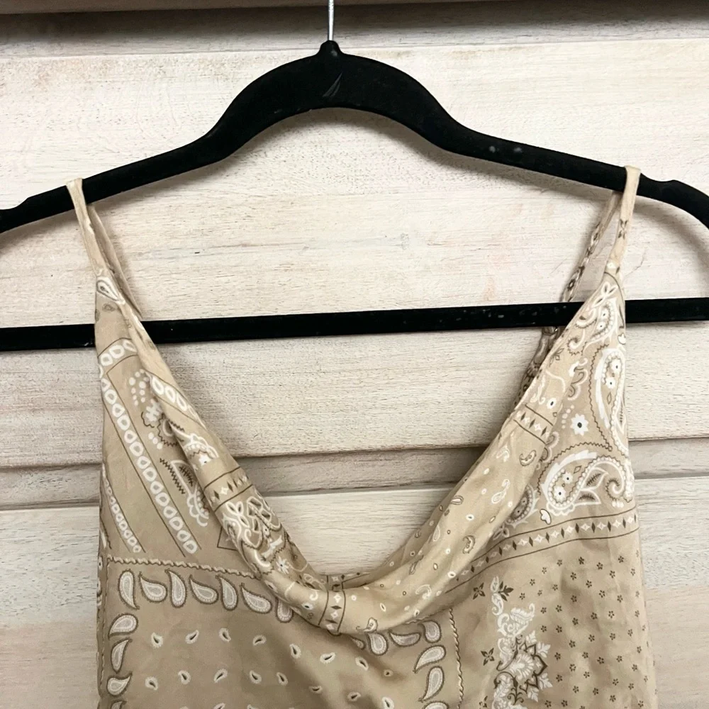 Style Rack Tan Bandana Print Cowl Neck Top